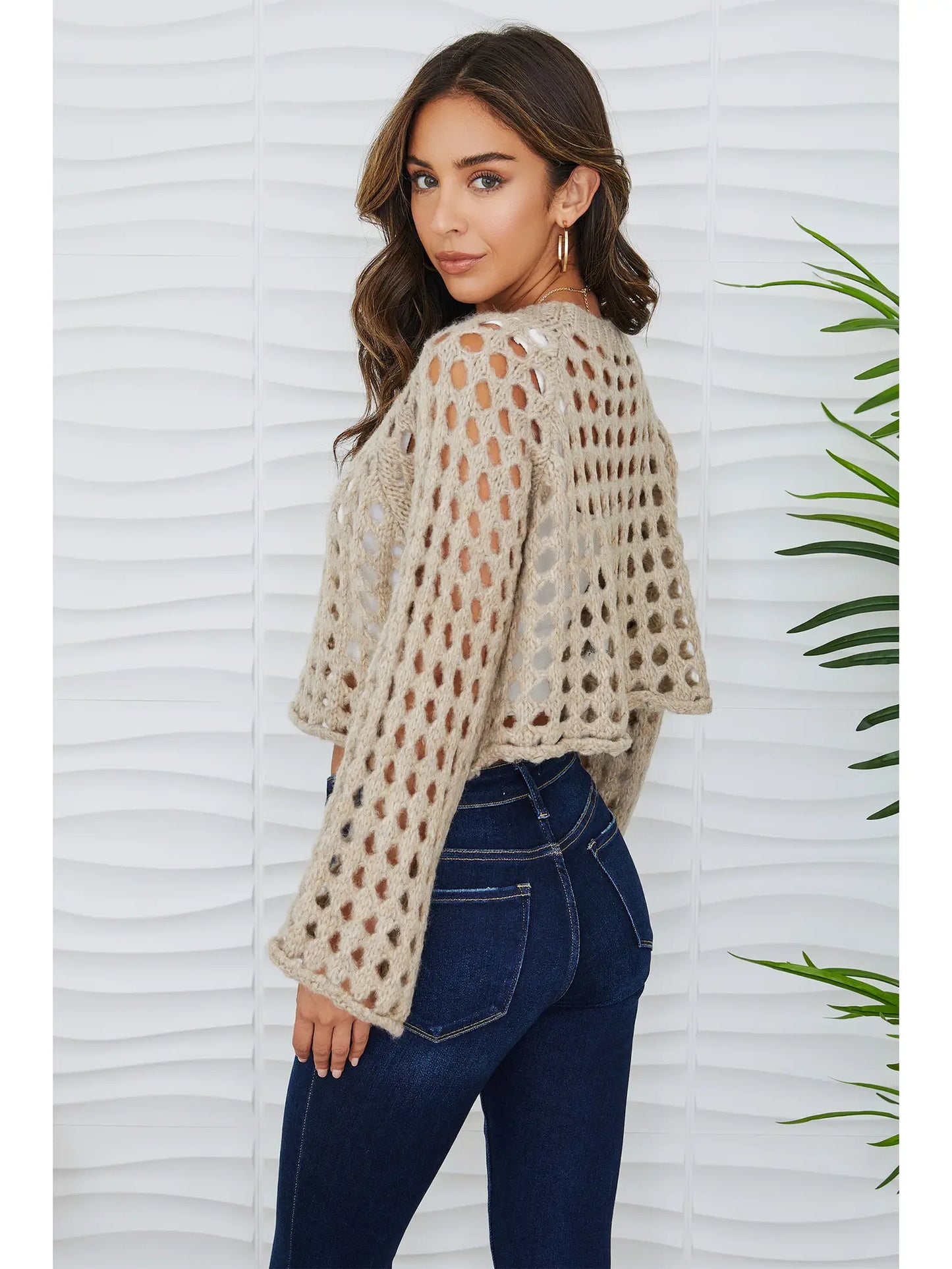 Cropped Open Knit Sweater