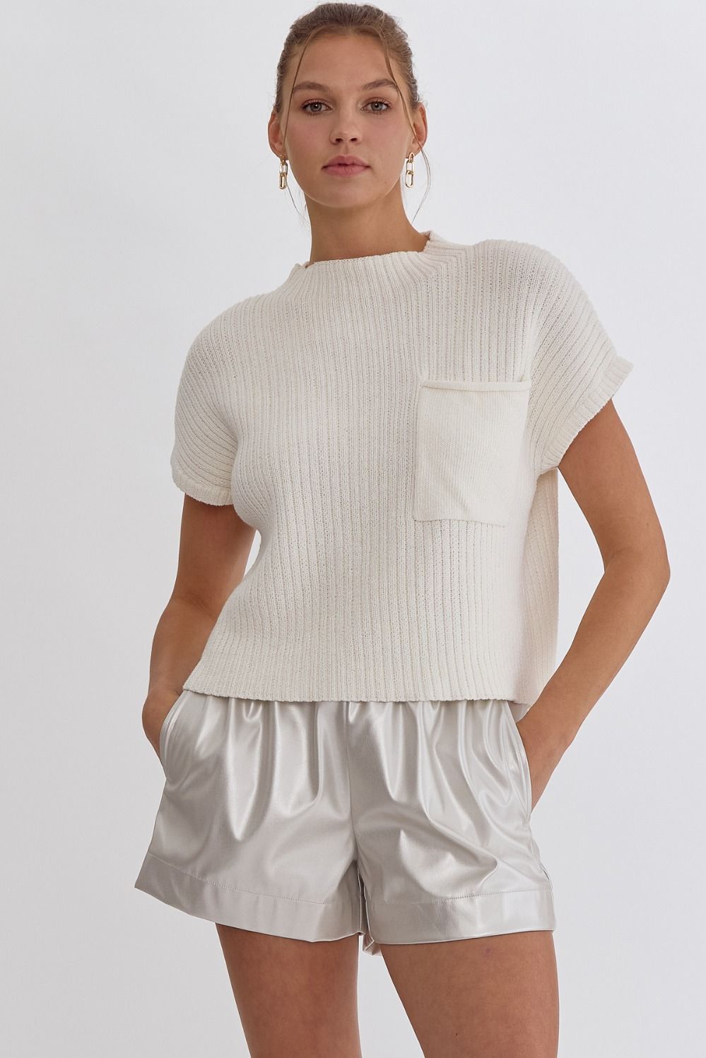 Mock Neck Cropped Top - Off White