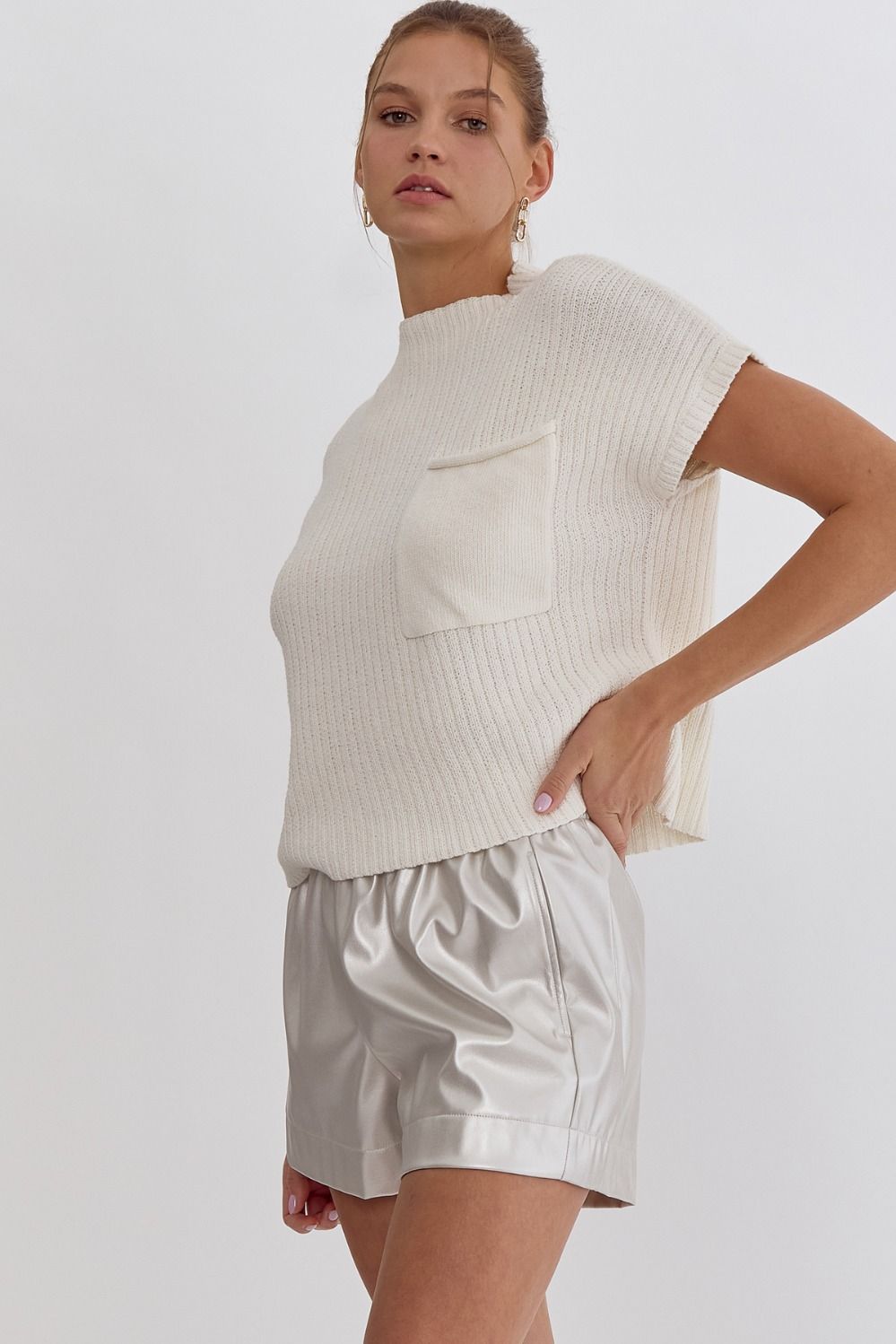 Mock Neck Cropped Top - Off White